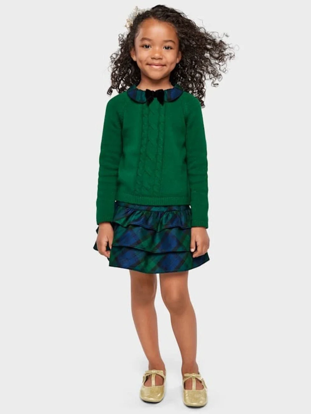 Gymboree Girls Green and Navy Plaid Ruffle Skirt with Bow Size 12 NEW with Tags